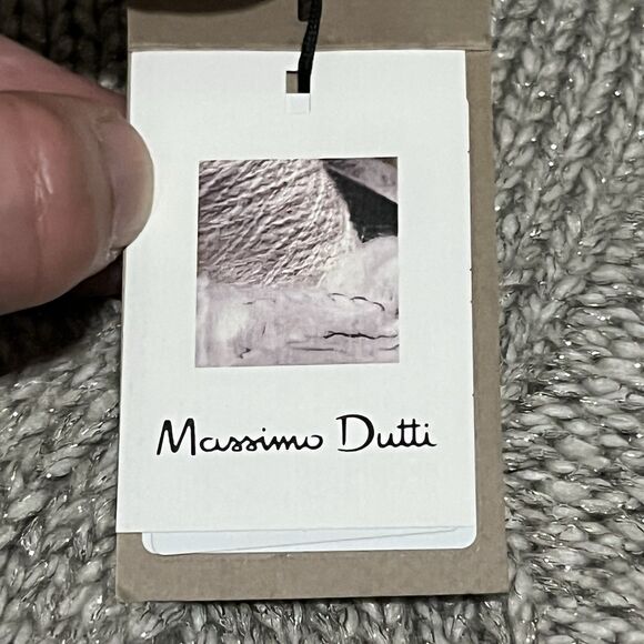 Massimo Dutti Lana Wool Blend Cable Knit Sweater Gray Metallic Women’s Small NWT - Picture 3 of 12